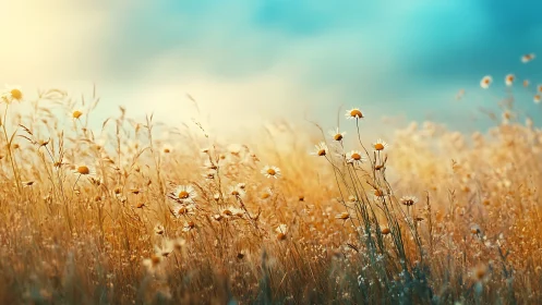 Backlit wildflower meadow in warm bokeh field composition.