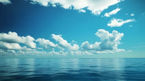 Open ocean horizon under scattered cumulus cloud formations.