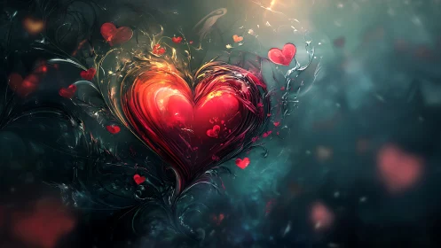 Luminous Heart with Flowing Energy and Smaller Hearts.