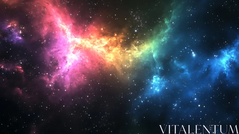 Prismatic nebula arc stretching across a star-filled cosmos.