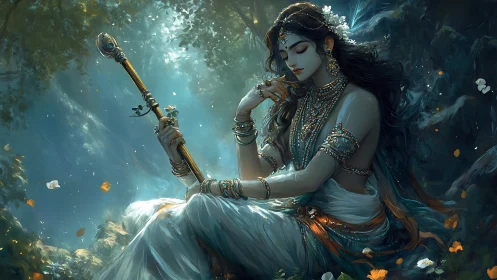 Ornate goddess figure rendered with high-detail ethereal lighting and mist