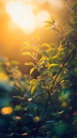 Soft sunrise glow resting gently on green leaves.