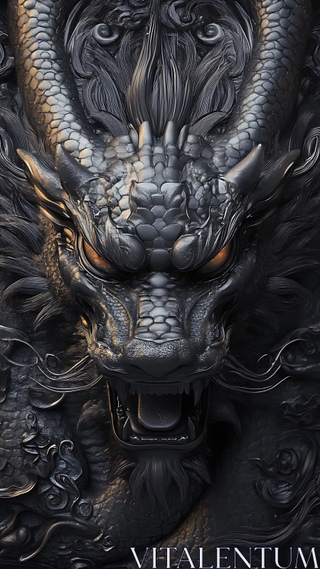 Majestic obsidian dragon with glowing eyes and fierce grace.