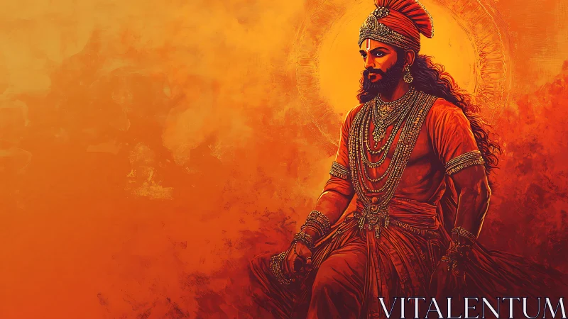 Warrior king portrait rendered in warm orange digital art