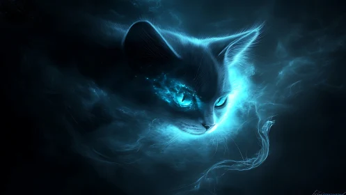 Electric Whiskers: Feline Spirit Blazing Through Luminescent Void.