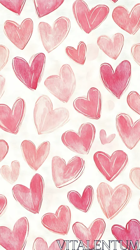Pink watercolor hearts cascade across cream, each stroke a whispered romance.