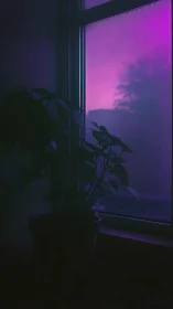 Soft purple twilight glows through a quiet window view