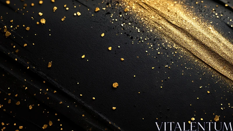 Gold particles and streaks lie on a smooth black surface