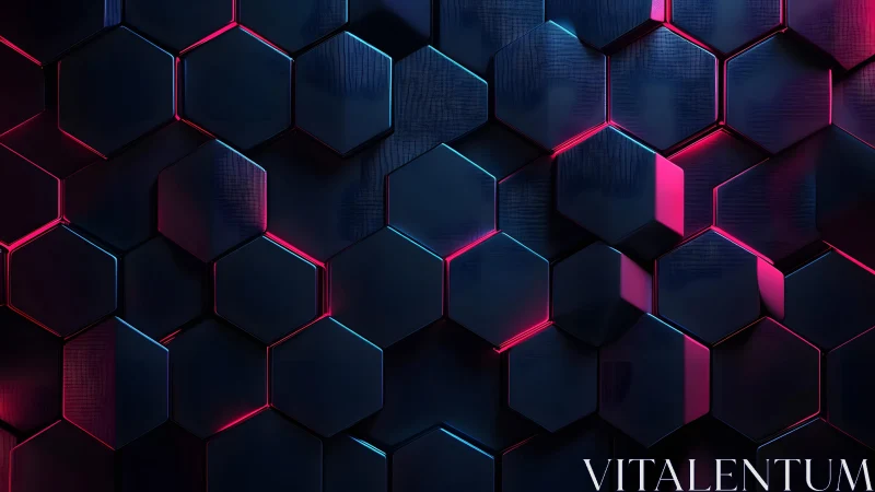 Futuristic hexagonal 3D wall pattern with neon blue and pink lighting. Futuristic hexagonal 3D wall pattern with neon blue and pink lighting.