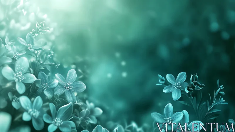 Turquoise Small Flowers in Soft Focus Garden Setting