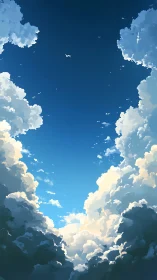 Cinematic cumulus canyon under deep gradient summer sky.