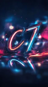 Neon chrome C7 typography with vibrant mirror reflections.