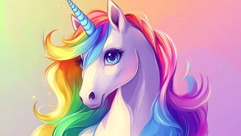 Chromatic unicorn portrait with high-saturation spectral mane.