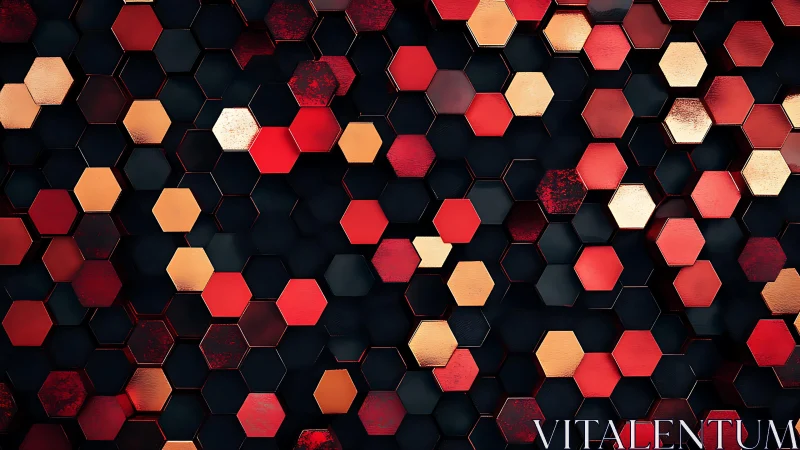 Vibrant Red and Gold Hexagon Abstract Pattern with Modern Style.
