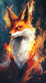 Ember-eyed fox spirit blazing through painterly wildfire.