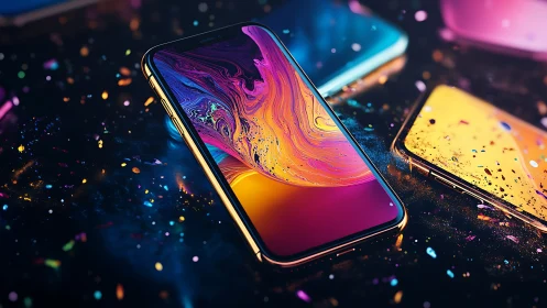 Colorful smartphone glow in a playful digital nightscape.