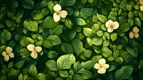 Sunlit petals play hide and seek in a lush leafy tapestry