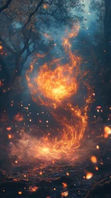 Fiery Spirit Dance in Enchanted Forest Illumination.