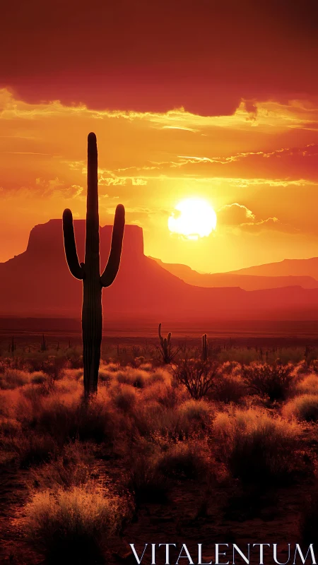 Desert sentinel cactus bathing in molten sunset fire glow.