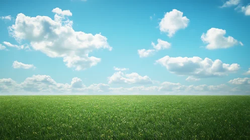 Procedurally rendered grass plain under cumulus cloud field