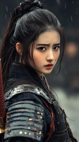 Young warrior turns in the rain with steady, unbroken resolve