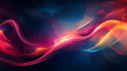 Colorful light waves drift gently across a deep cosmic sky