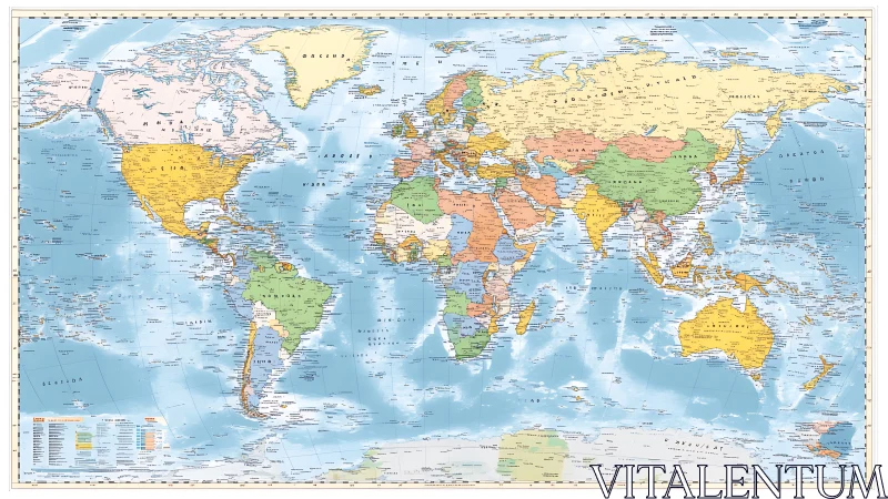 Political world map with pastel countries and oceans rendered.