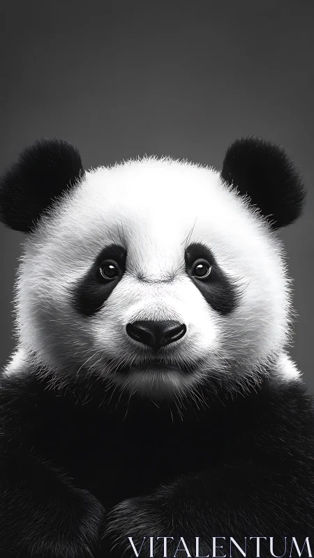 Soft-focus panda portrait in grayscale hush and gentle awe.