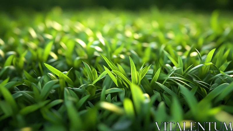 Macro study of sunlit grass blades in shallow depth of field