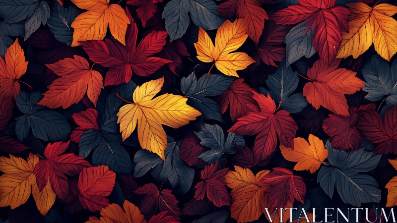 Crimson and gold leaves quietly choreograph an autumn storm