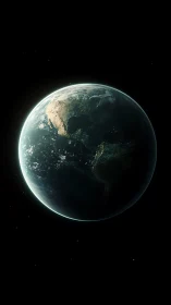 Gentle sunrise over Earth floating in quiet deep space.