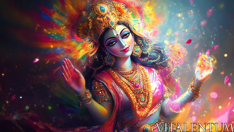 Divine feminine deity rendered in high-saturation digital luminosity