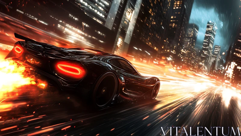 Midnight hypercar ignites neon city streets at speed.