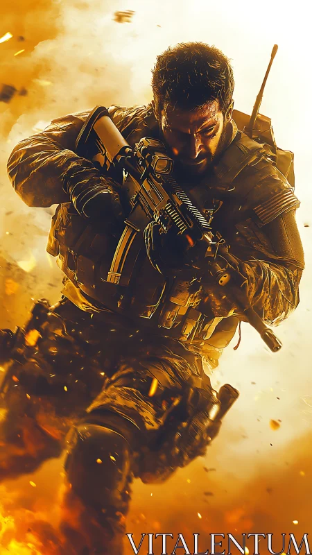 Dynamic combat operator in high-intensity explosive environment.