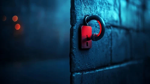 Midnight corridor lock glows in neon-tinted suspenseful silence.