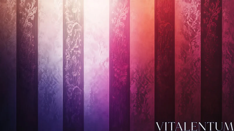 Chromatic gradient stripes with embossed floral texture field.