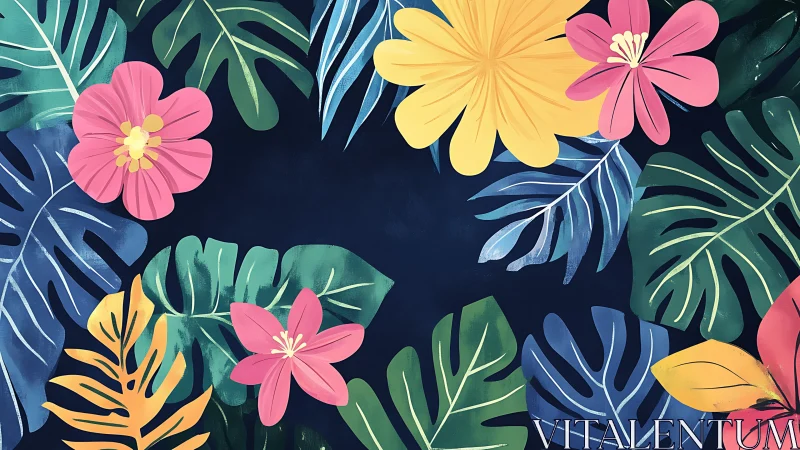 Tropicalia Dream: Bold Blooms Dancing Through Verdant Shadows.