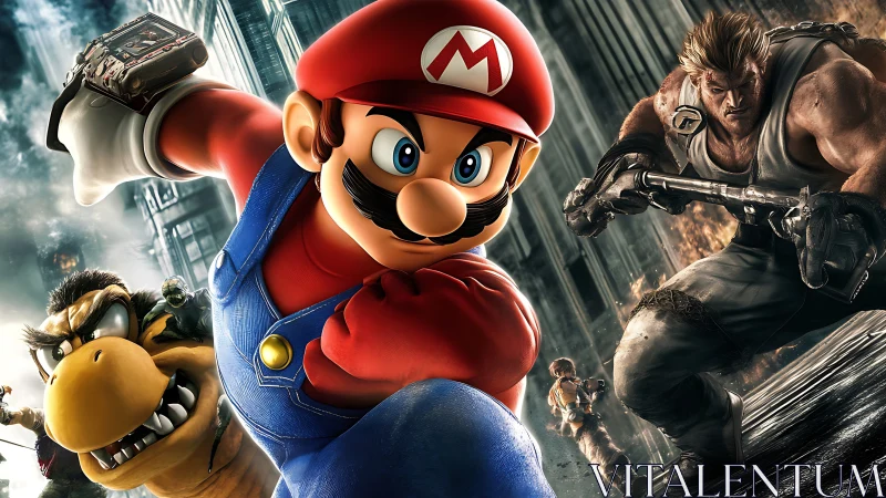 Dynamic crossover action render with heroic gaming icons.