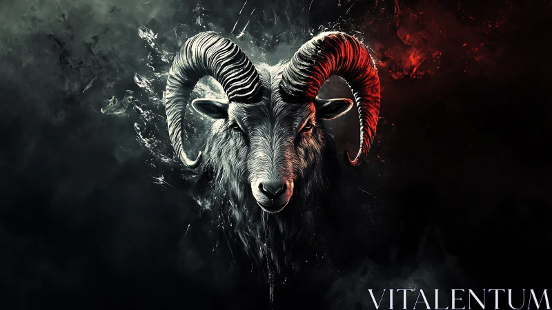 Ram head portrait in high-contrast smoke with red accent lighting
