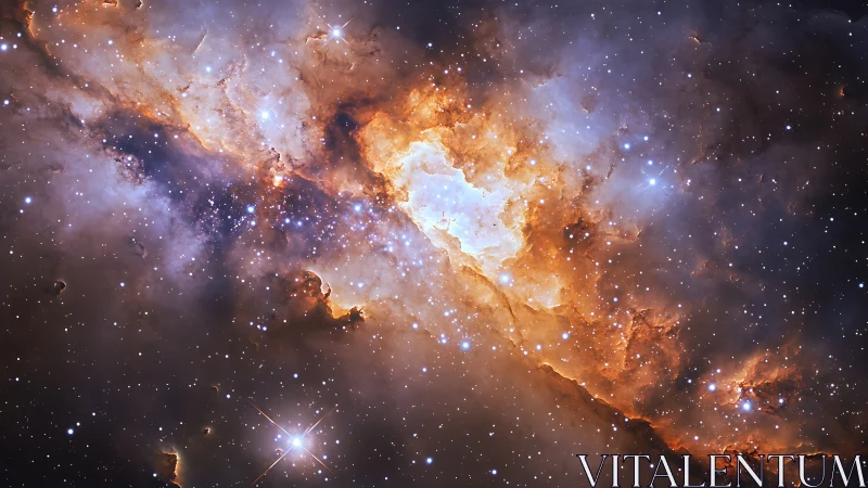 Stellar nebula clouds glow around bright core in deep space