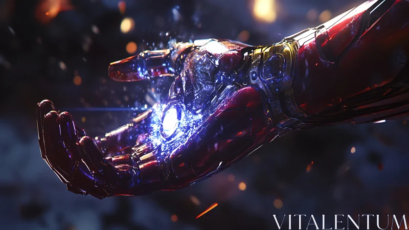 Shimmering armored hand cradles a crackling cosmic light