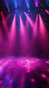 Stage floor glows under pink and blue concert spotlights.