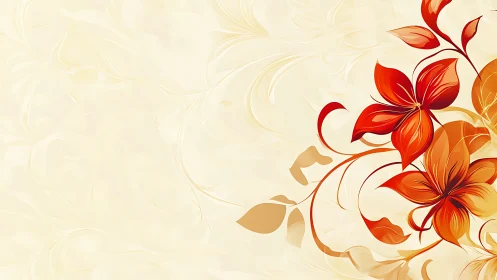 Crimson Blossoms Dance Across Warm Ivory Canvas.