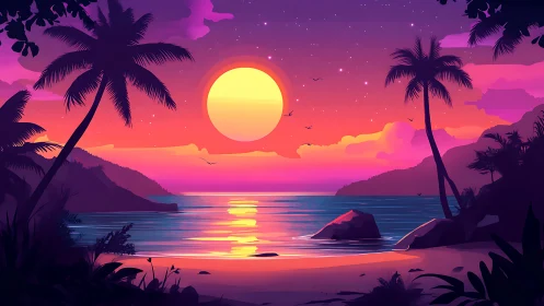 Neon dusk lagoon where candy skies kiss quiet tides.