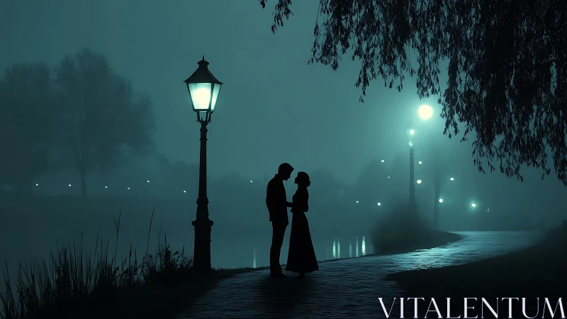 Moonlit Encounter: A Tender Moment by Lamplight.