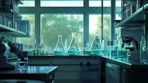 Sunlit analytical laboratory showcases calibrated glassware