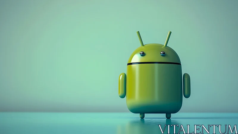 Playful green Android robot stands ready on teal floor