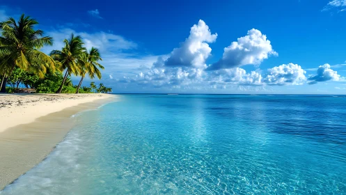 Tropical Atoll Shoreline: Crystal Clear Lagoon Meeting White Sand Beach.