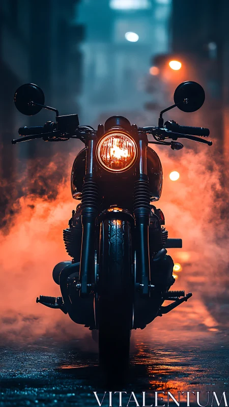 Midnight street phantom idles in neon fog and steel