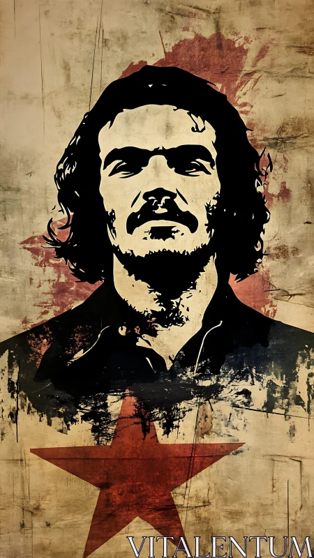 Stencil portrait over distressed star-textured grunge field.